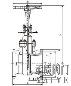 Z44H法蘭式水封閘閥外形結構圖